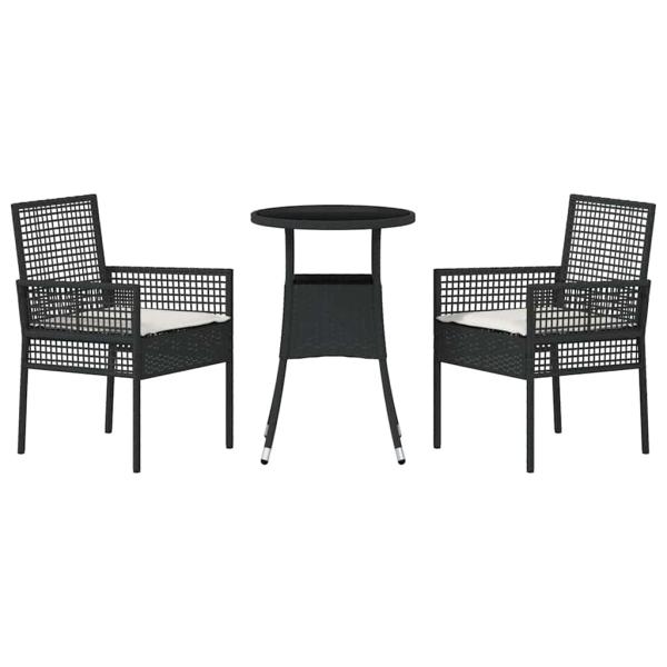 3-teiliges Garten Esszimmer Set Schwarz Poly Rattan