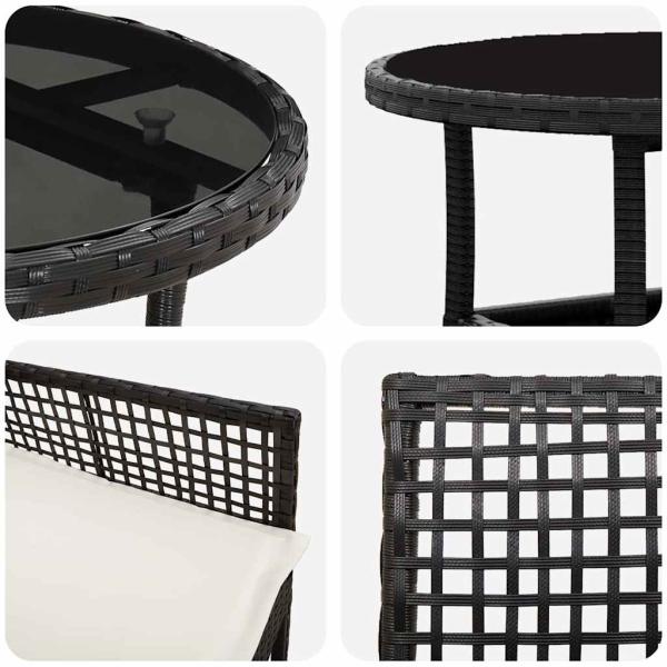 3-teiliges Garten Esszimmer Set Schwarz Poly Rattan