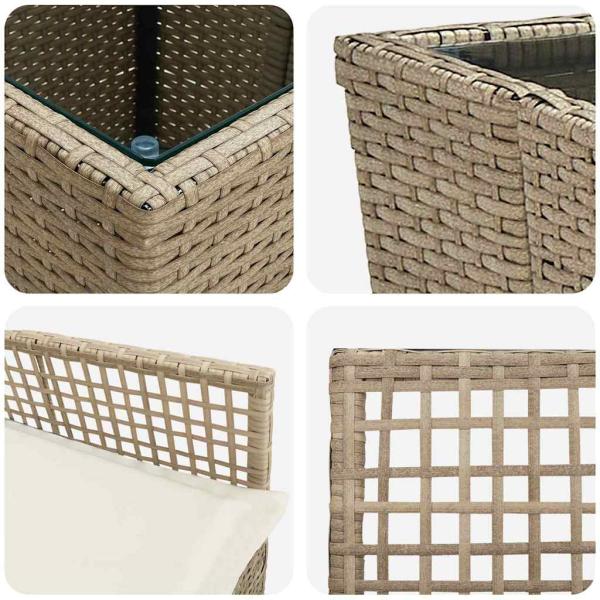 3-tlg. Garten-Bistroset mit Kissen Beige Poly Rattan