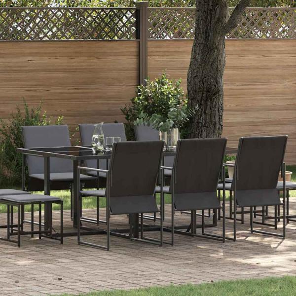 ARDEBO.de - 13-teiliges Garten-Esszimmer-Set mit Auflagen aus Stahl und Textilene