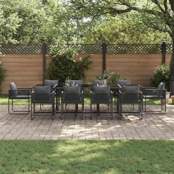 15-tlg. Garten-Essgruppe mit Kissen Stahl und Poly Rattan