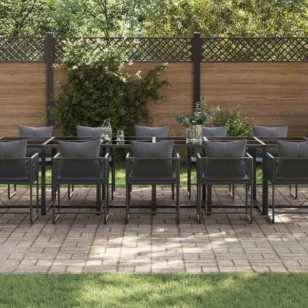 18-tlg. Garten-Essgruppe mit Kissen Stahl und Poly Rattan