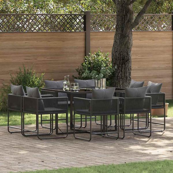 ARDEBO.de - 10-tlg. Garten-Essgruppe mit Kissen Stahl und Poly Rattan