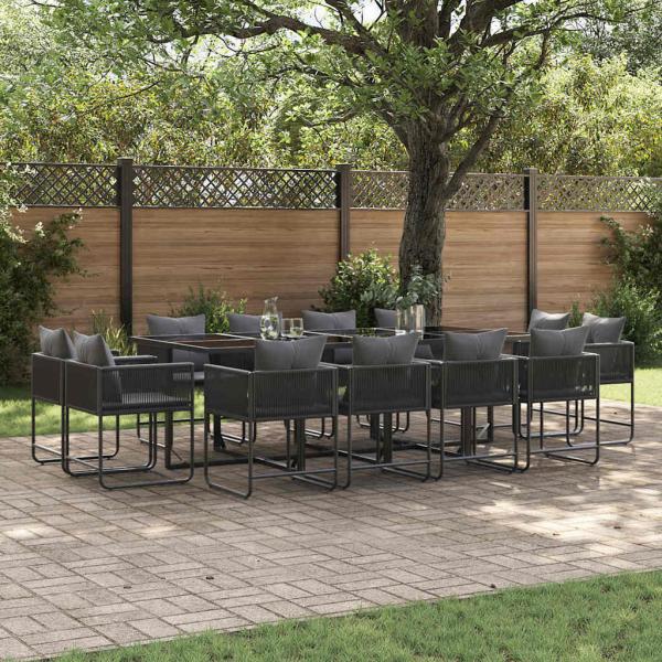 ARDEBO.de - 16-tlg. Garten-Essgruppe mit Kissen Stahl und Poly Rattan