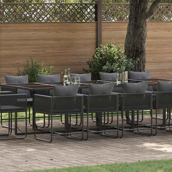 ARDEBO.de - 19-teiliges Garten-Dining-Set mit Kissen aus schwarzem Stahl und Poly-Rattan