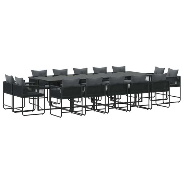 19-teiliges Garten-Dining-Set mit Kissen aus schwarzem Stahl und Poly-Rattan