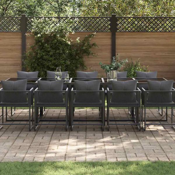 19-teiliges Garten-Dining-Set mit Kissen aus schwarzem Stahl und Poly-Rattan