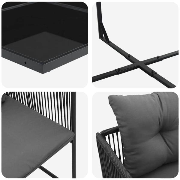 19-teiliges Garten-Dining-Set mit Kissen aus schwarzem Stahl und Poly-Rattan