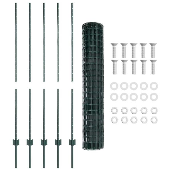 Euro-Zaun mit Pfosten 10 x 1,4 m PVC-beschichteter Stahl Grün