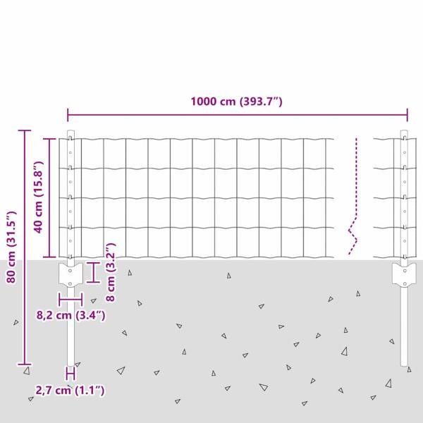 Euro-Zaun mit 5 U-Pfosten Grau 0.4x10 m Stahl