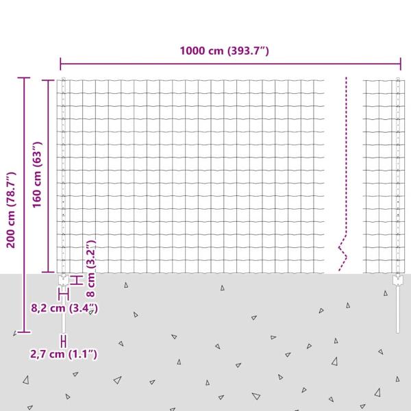 Eurozaun mit 10 U-Pfosten Grau 1.6x10 m Stahl