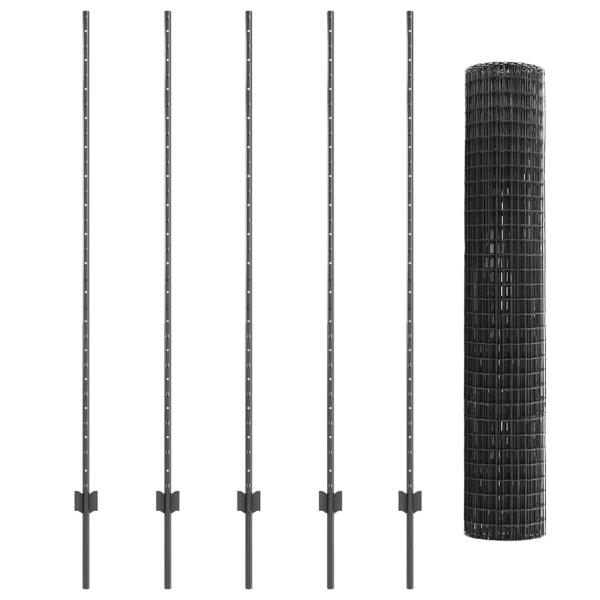 Eurozaun mit 10 U-Pfosten Grau 1.6x10 m Stahl