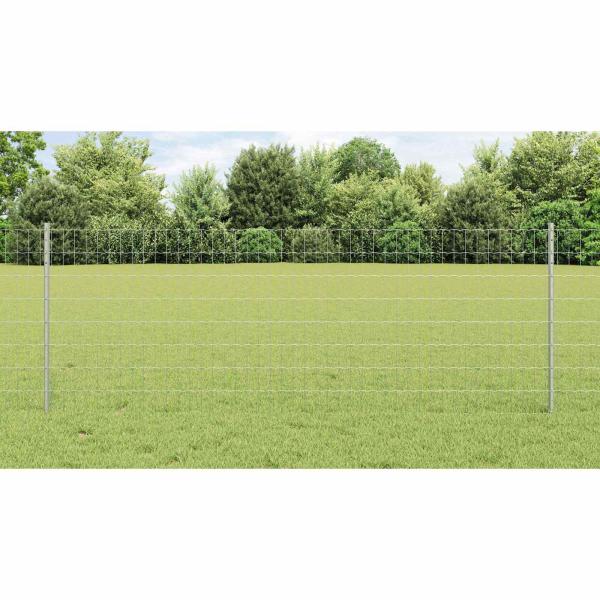 Eurozaun mit Pfosten 25 x 0,8 m Verzinkter Stahl Silber Netz
