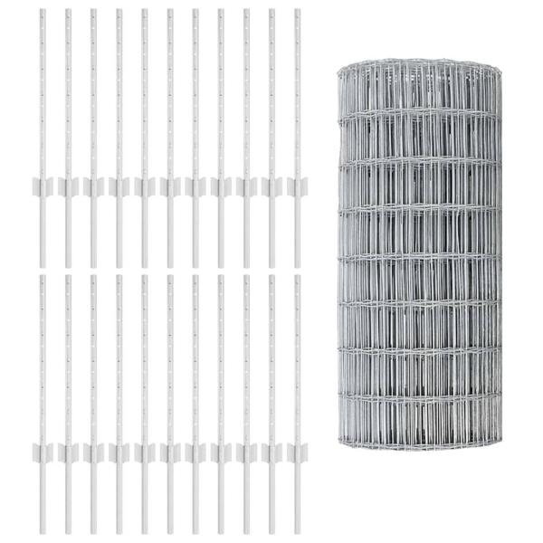 Eurozaun mit 11 U-Pfosten Silber 0,6x50 m Stahl