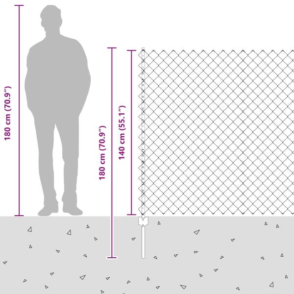 Kettengitterzaun mit 44 U-Posts Grau 1.4x25 m Stahl