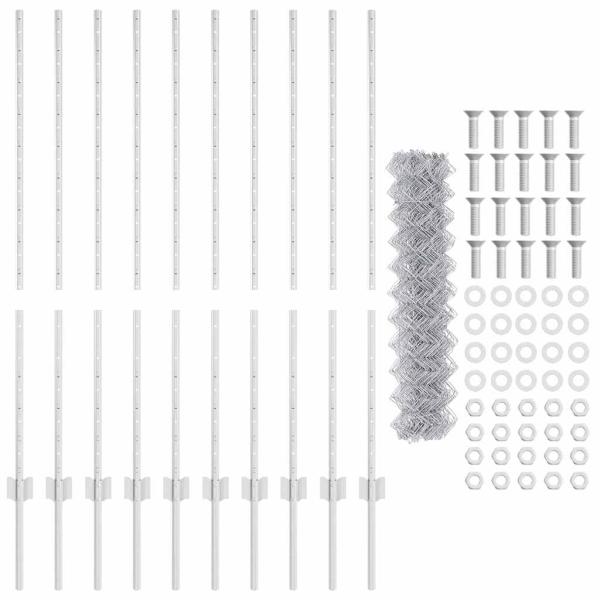 Maschendrahtzaun mit 20 U-Pfosten Silber 1.2x10 m Stahl
