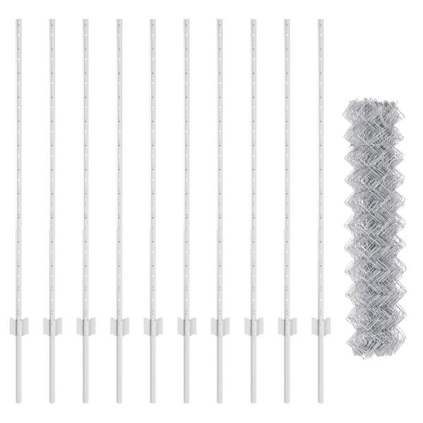 Maschendrahtzaun mit 20 U-Pfosten Silber 1.2x10 m Stahl