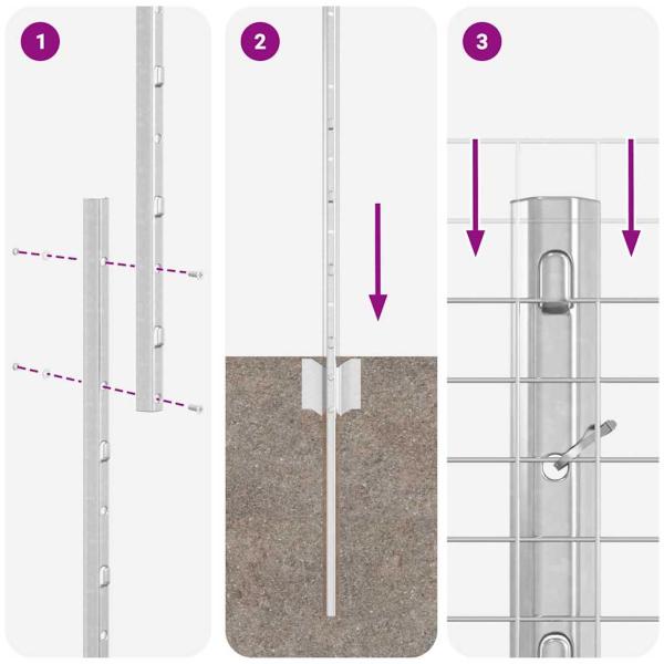 Schweißdrahtzaun mit 10 U-Posts Silber 1.6x10 m Stahl