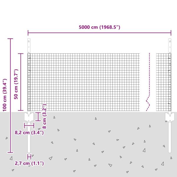Schweißdrahtzaun mit 22 U-Pfosten Silber 0,5x50 m Stahl