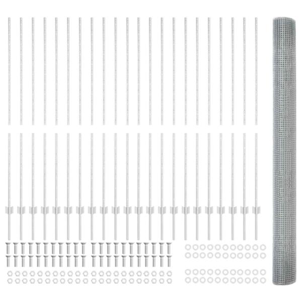 Schweißdrahtzaun mit 44 U-Pfosten Silber 1,6x50 m Stahl