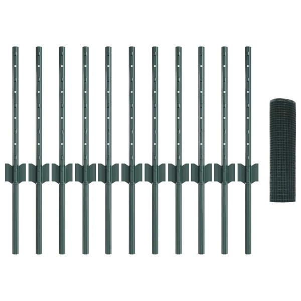 Geschweißter Drahtzaun mit 11 U-Posten Grün 0.4x25 m Stahl