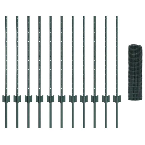 Geschweißter Drahtzaun mit 11 U-Pfosten Grün 0,8x25 m Stahl
