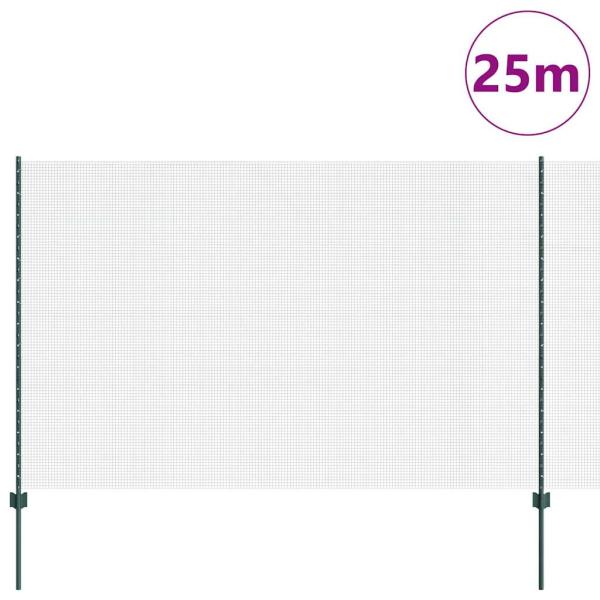 Geschweißter Drahtzaun mit 11 U-Posts Grün 1,5x25 m Stahl
