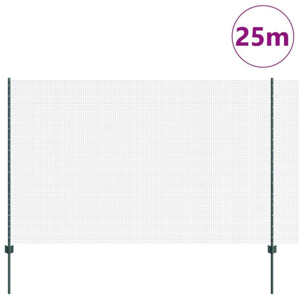 Geschweißter Drahtzaun mit 11 U-Pfosten Grün 1,6x25 m Stahl