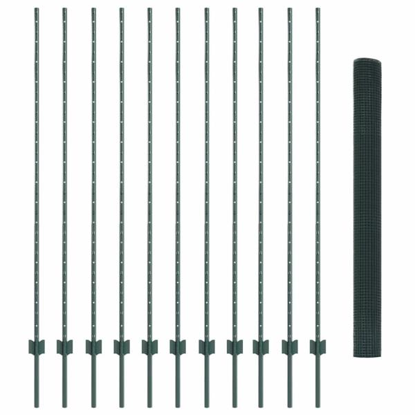 Geschweißter Drahtzaun mit 11 U-Pfosten Grün 1,6x25 m Stahl