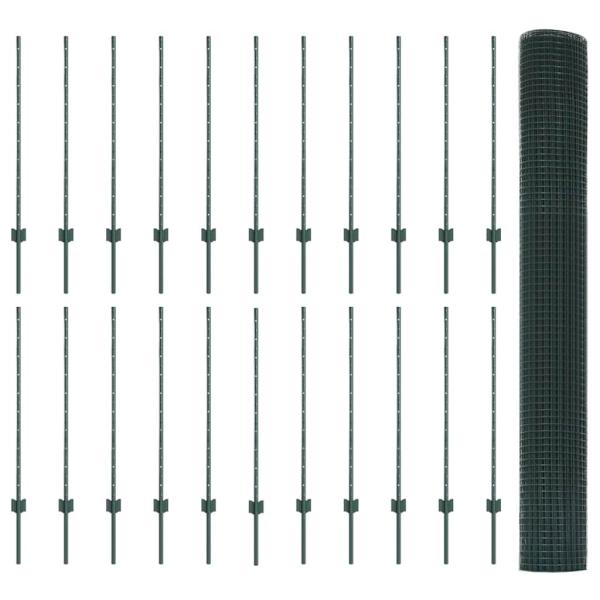 Geschweißter Drahtzaun mit 22 U-Posten Grün 1x50 m Stahl