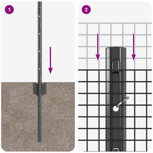 geschweißter Drahtzaun mit 5 U-Stützen Grau 0.4x10 m Stahl