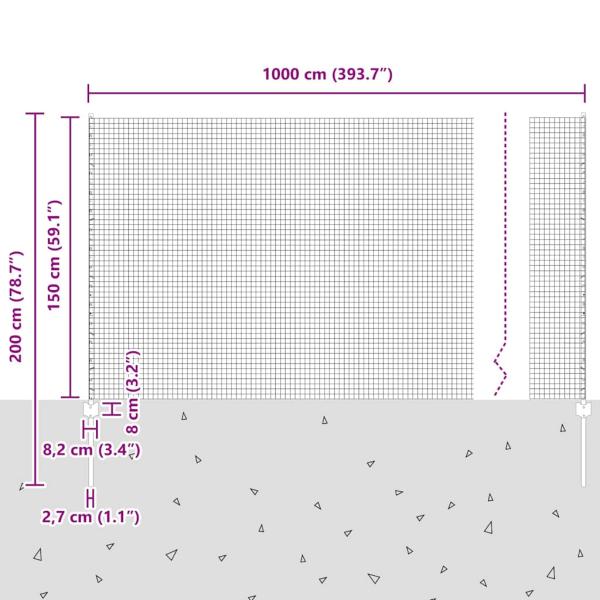 Gartenzaun Set Set von 2 Grau Feuerverzinkter Stahl 10 x 1,5 m