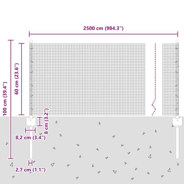 Geschweißter Drahtzaun mit 11 U-Pfosten Grau 0,6x25 m Stahl