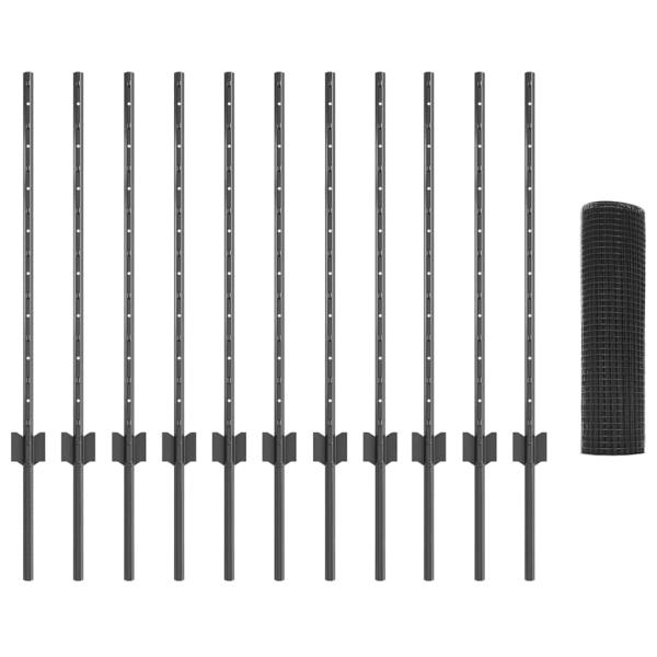 geschweißter Drahtzaun mit 11 U-Streben Grau 0.8x25 m Stahl