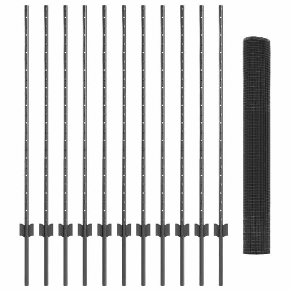 Geschweißter Drahtzaun mit 22 U-Posten Grau 1,2x25 m Stahl