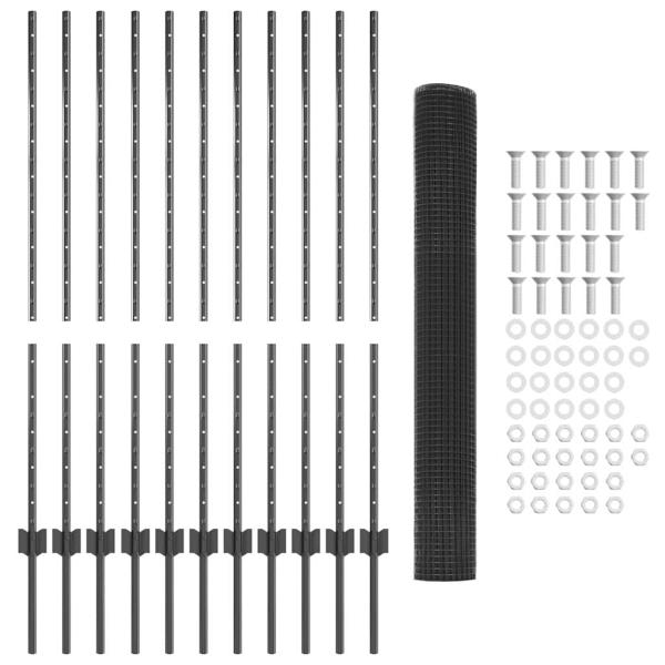 Geschweißter Drahtzaun mit 22 U-Posten Grau 1,2x25 m Stahl