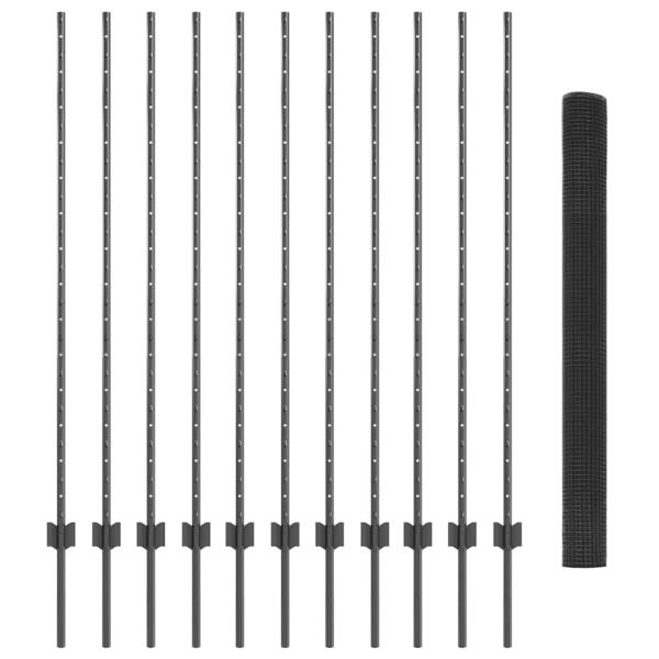 Schweißdrahtzaun mit 22 U-Pfosten Grau 1.4x25 m Stahl