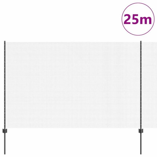 Schweißdrahtzaun mit 22 U-Pfosten Grau 1.5x25 m Stahl