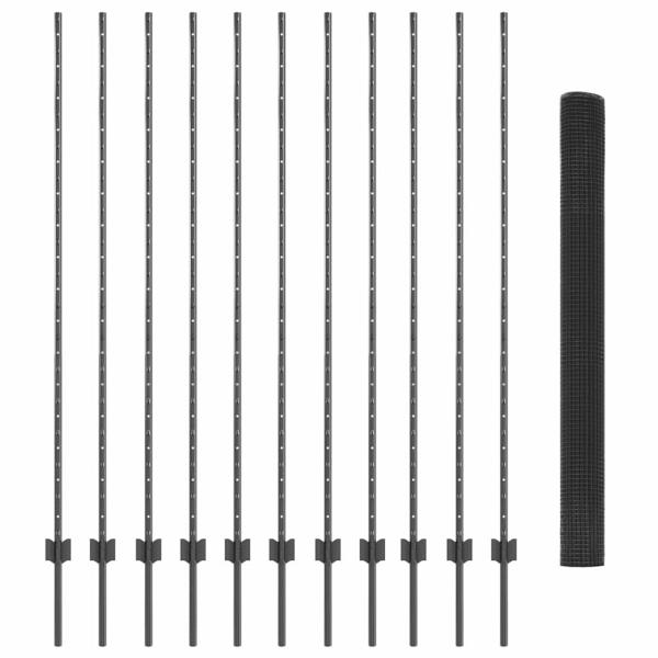 Schweißdrahtzaun mit 22 U-Pfosten Grau 1.5x25 m Stahl