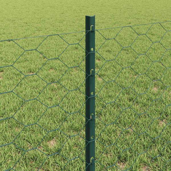 Zaunpfosten 11 Stück U-Profil Grün 60 cm Stahl, Sechseckzaun Grün 0,6 x 50 m Stahl