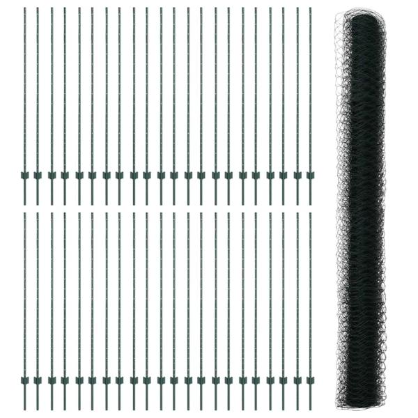 Zaunpfosten 11 Stück U-Kanal Grün 150 cm Stahl, Hexagonzaun Grün 1,5x100 m Stahl