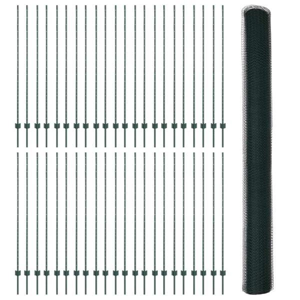 Zaunpfosten 11 Stk U-Kanal Grün 160 cm Stahl, Hexagonzaun Grün 1.6x100 m Stahl