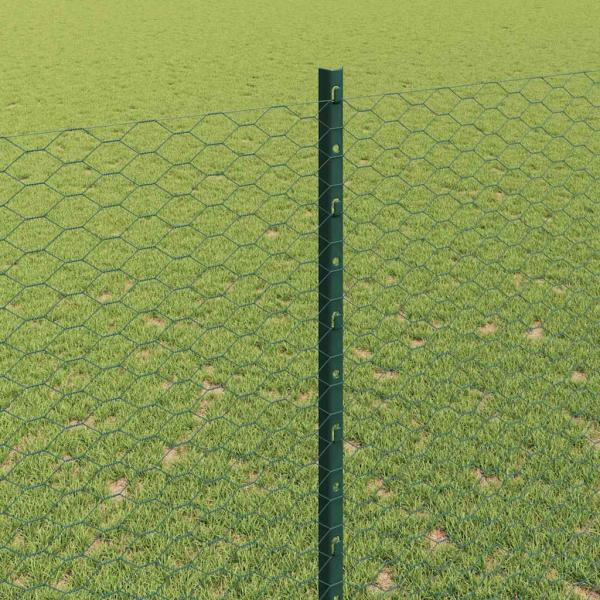 Zaunpfosten 11 Stk. U-Profil Grün 160 cm Stahl, Sechseckzaun Grün 1,6x100 m Stahl
