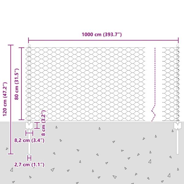 Zaunpfosten 5 Stk U-Kanal Grau 80 cm Stahl, Sechseckzaun Grau 0,8x10 m Stahl