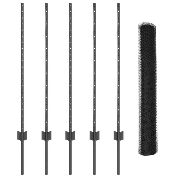 Zaunpfosten 10 Stück U-Kanal Grau 100 cm Stahl, Sechseckzaun Grau 1x10 m Stahl