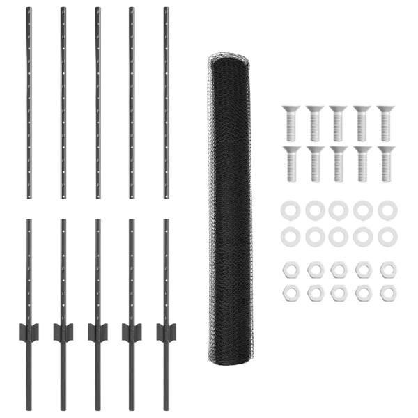 Zaunpfosten 10 Stück U-Kanal Grau 100 cm Stahl, Sechseckzaun Grau 1x10 m Stahl