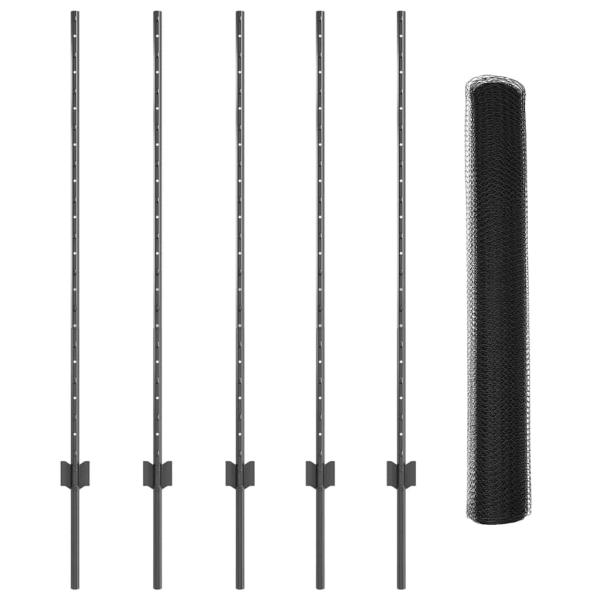 Zaunpfosten 10 Stück U-Kanal Grau 120 cm Stahl, Sechseckenzaun Grau 1,2x10 m Stahl