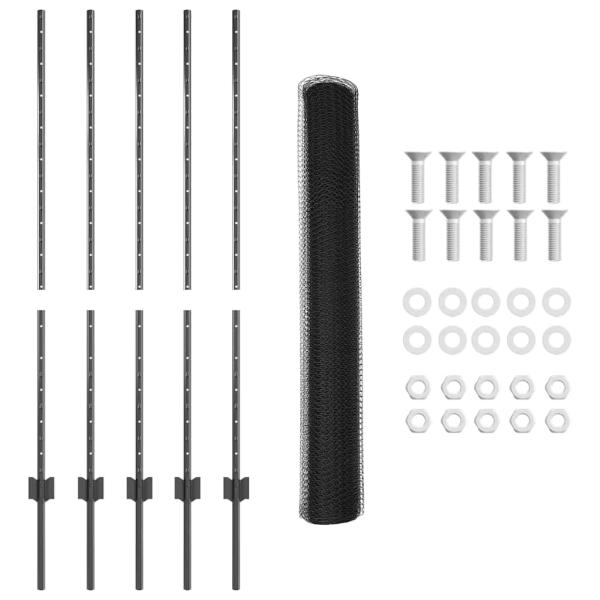 Zaunpfosten 10 Stück U-Kanal Grau 120 cm Stahl, Sechseckenzaun Grau 1,2x10 m Stahl