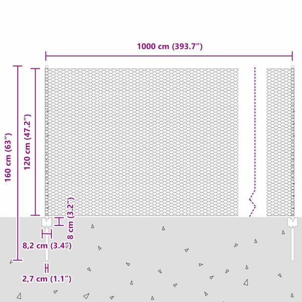 Zaunpfosten 10 Stück U-Kanal Grau 120 cm Stahl, Sechseckzaun Grau 1,2x10 m Stahl