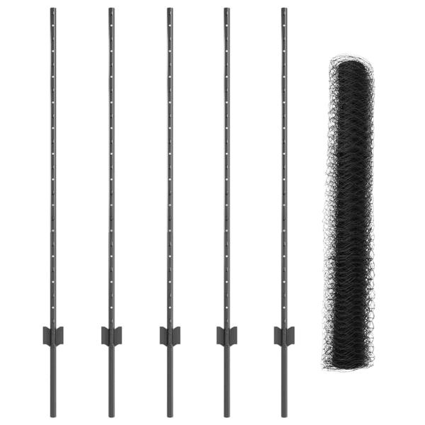 Zaunpfosten 10 Stück U-Kanal Grau 120 cm Stahl, Sechseckzaun Grau 1,2x10 m Stahl